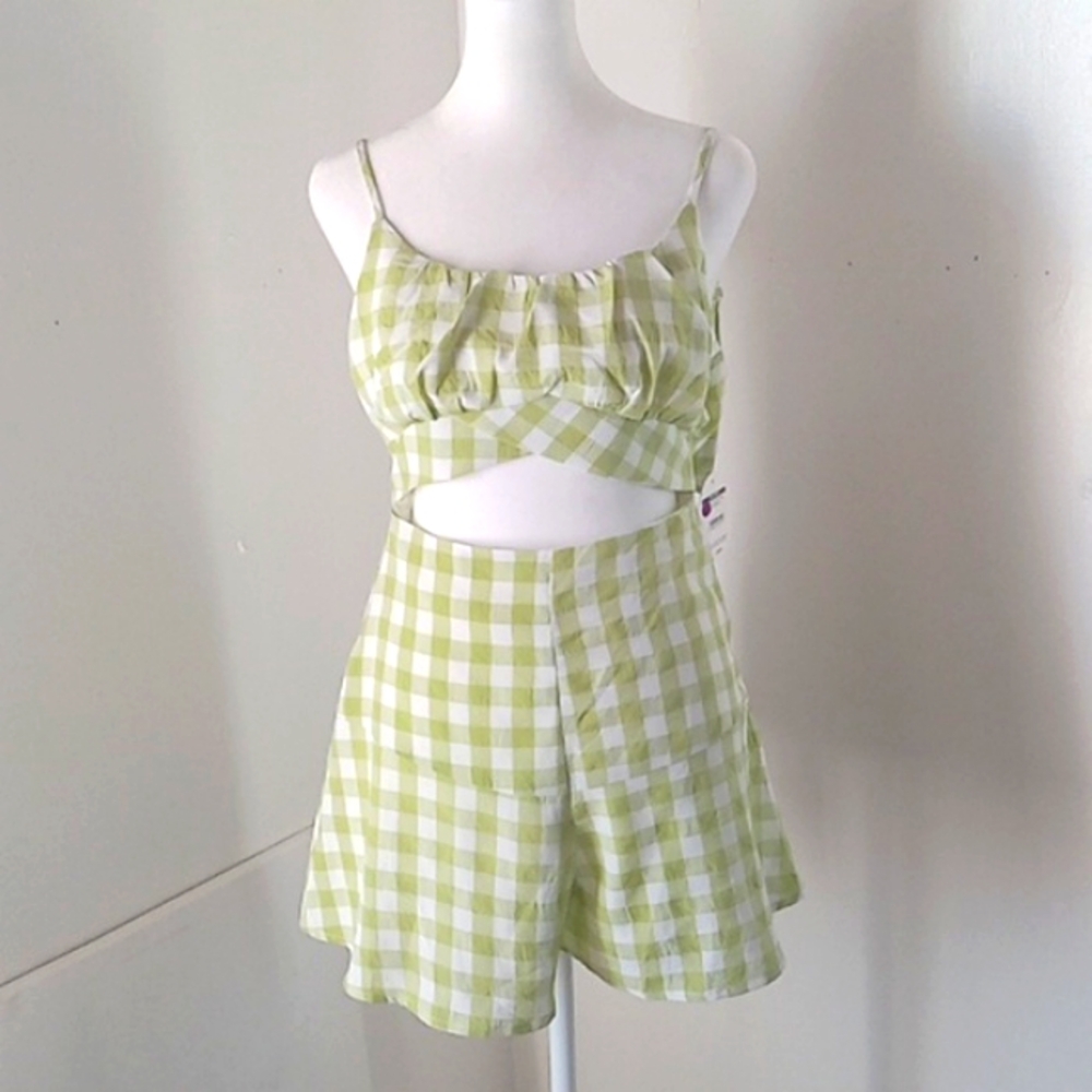 Nectar Clothing Green Checkered Jumpsuit Shorts Size S